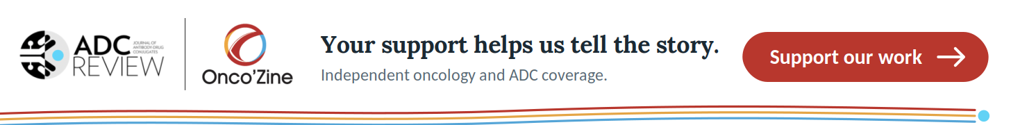 Header banner with ADC Review and OncoZine logos the message about independent oncology coverage and a red Support our work button